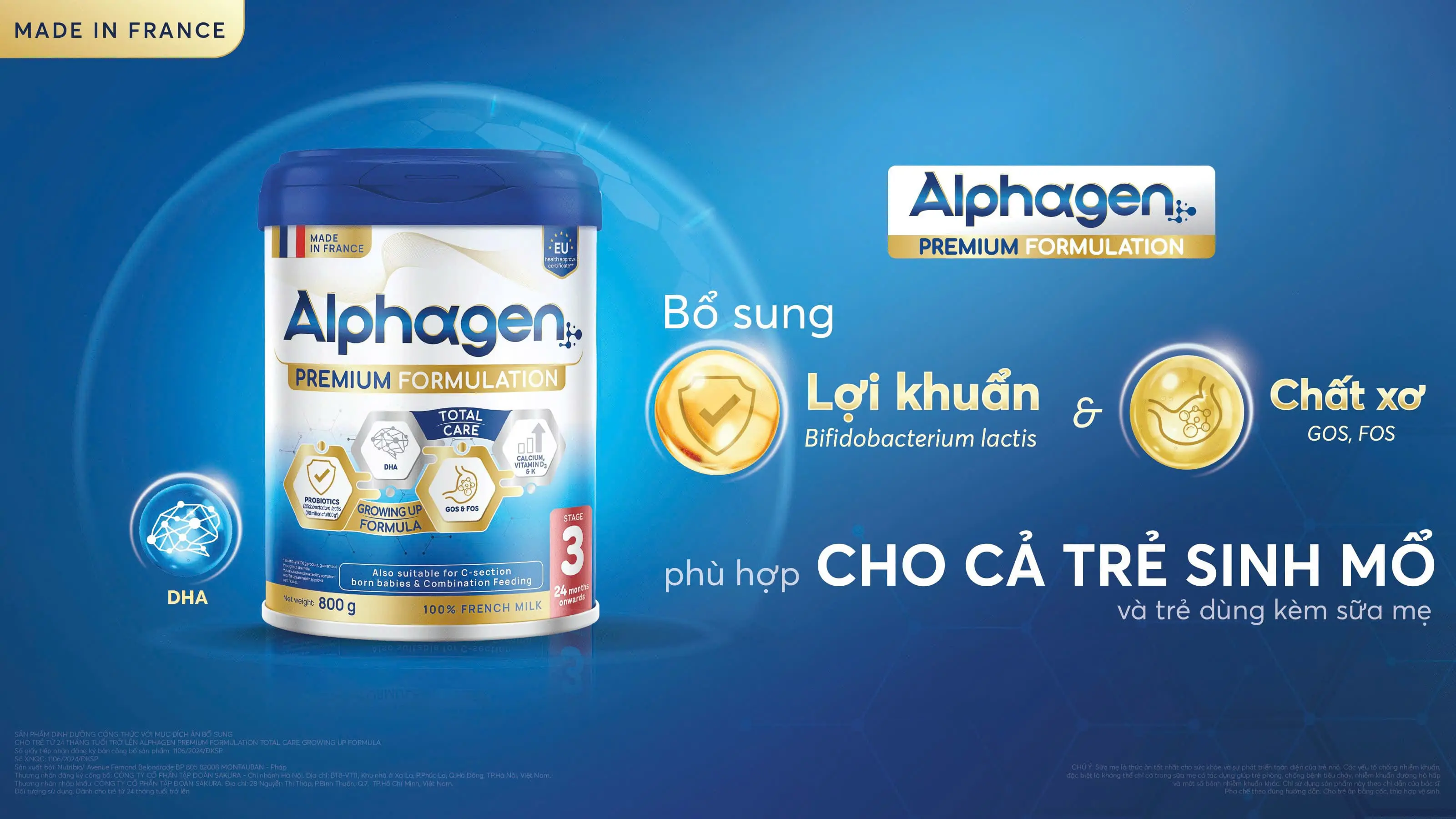 Sữa Alphagen mang đến Bifidobacterium lactis cùng hệ chất xơ GOS:FOS, cân bằng hệ vi sinh đường ruột cho trẻ sơ sinh hấp thu dưỡng chất hiệu quả.