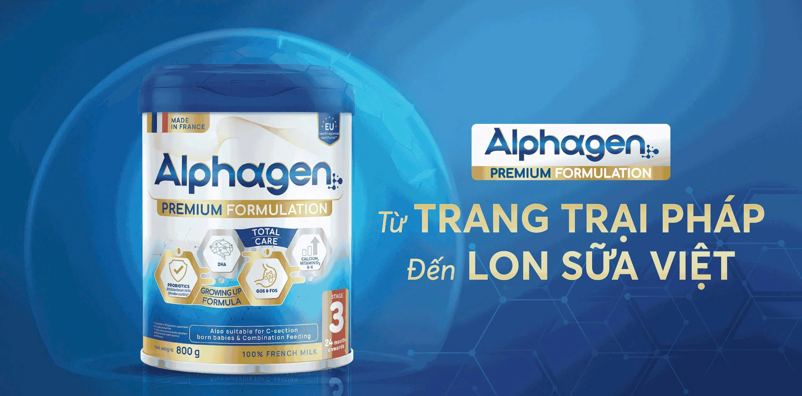 Alphagen bảo toàn đạm sữa mềm, thơm béo chuẩn châu Âu để con luôn ngon miệng.